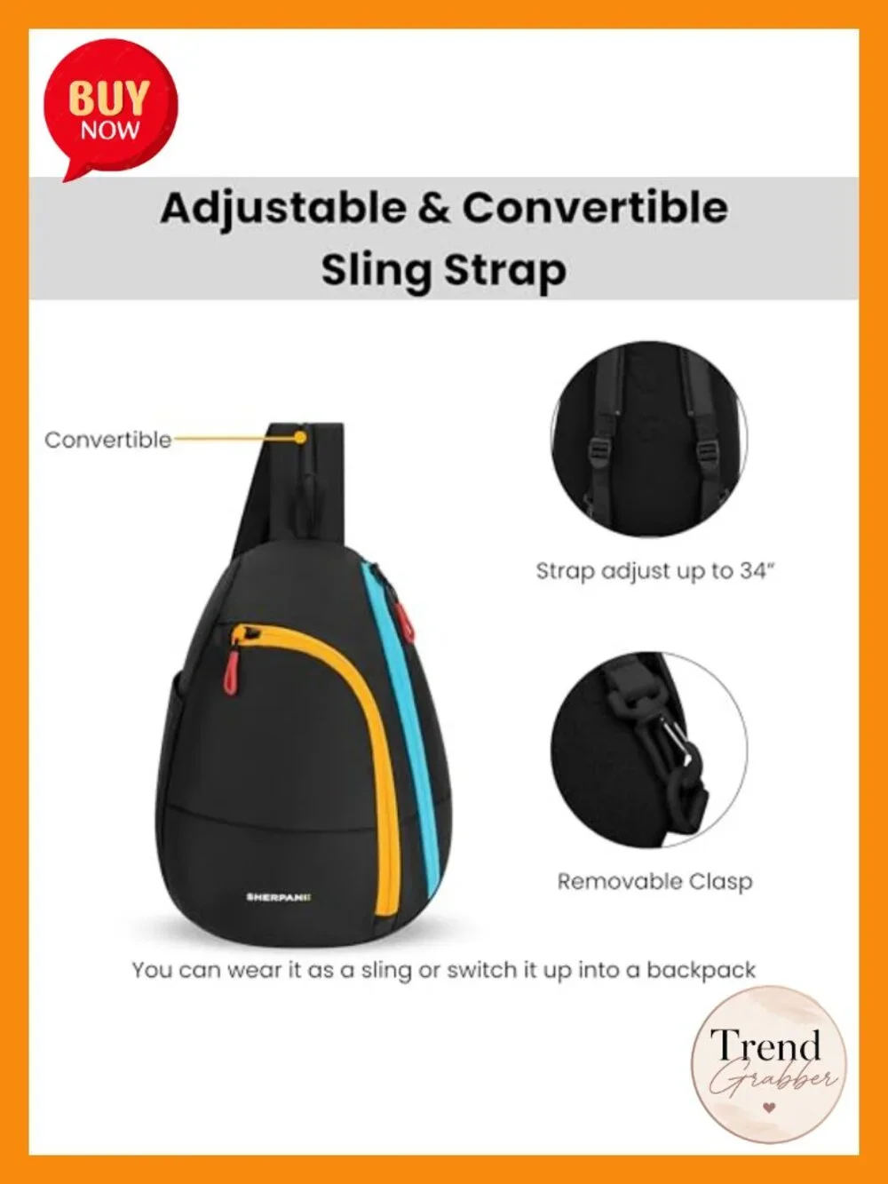 Sling Backpack Convertible Crossbody Water Resistant RFID Blocking Nylon